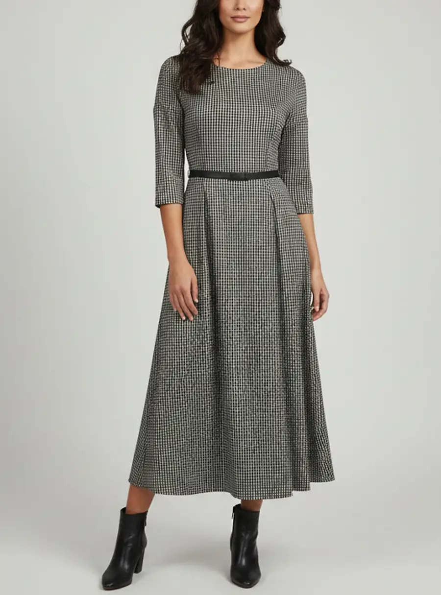 Weekend Max Mara Grey/Black Jersey Belted Midi Dress S