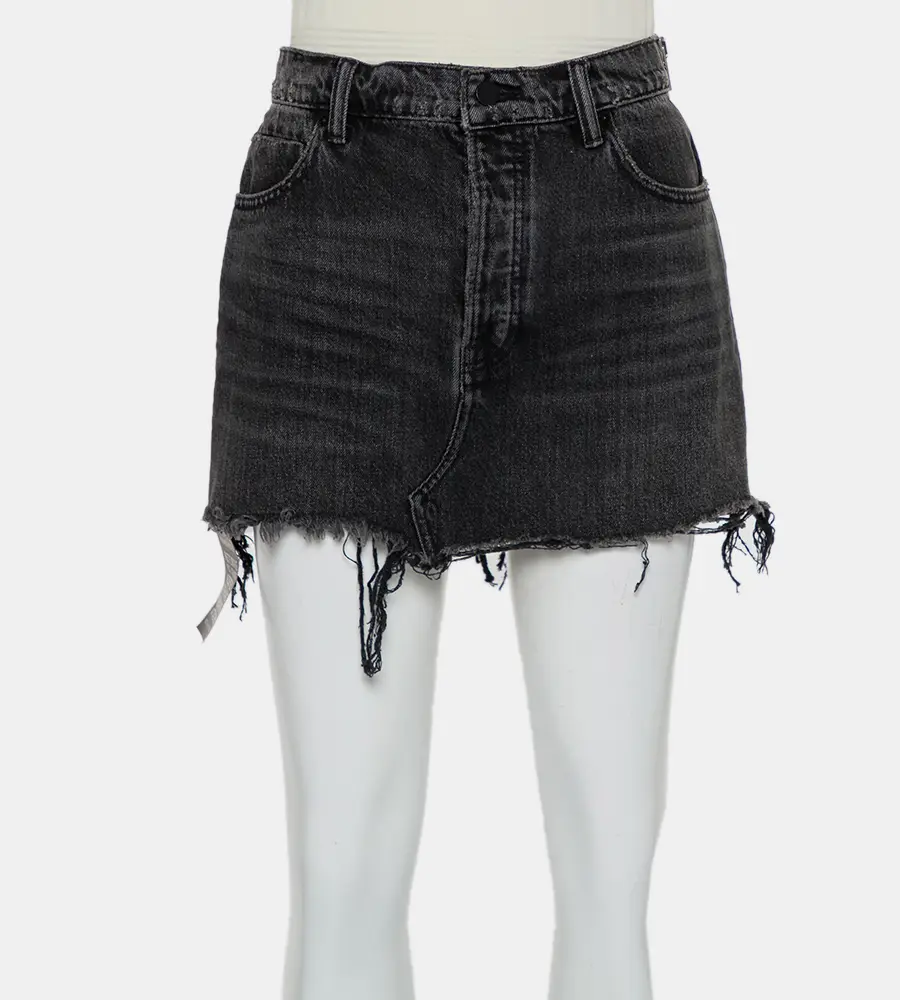 Denim X Alexander Wang Charcoal Grey Denim Distressed Frayed Hem Mini Skirt M