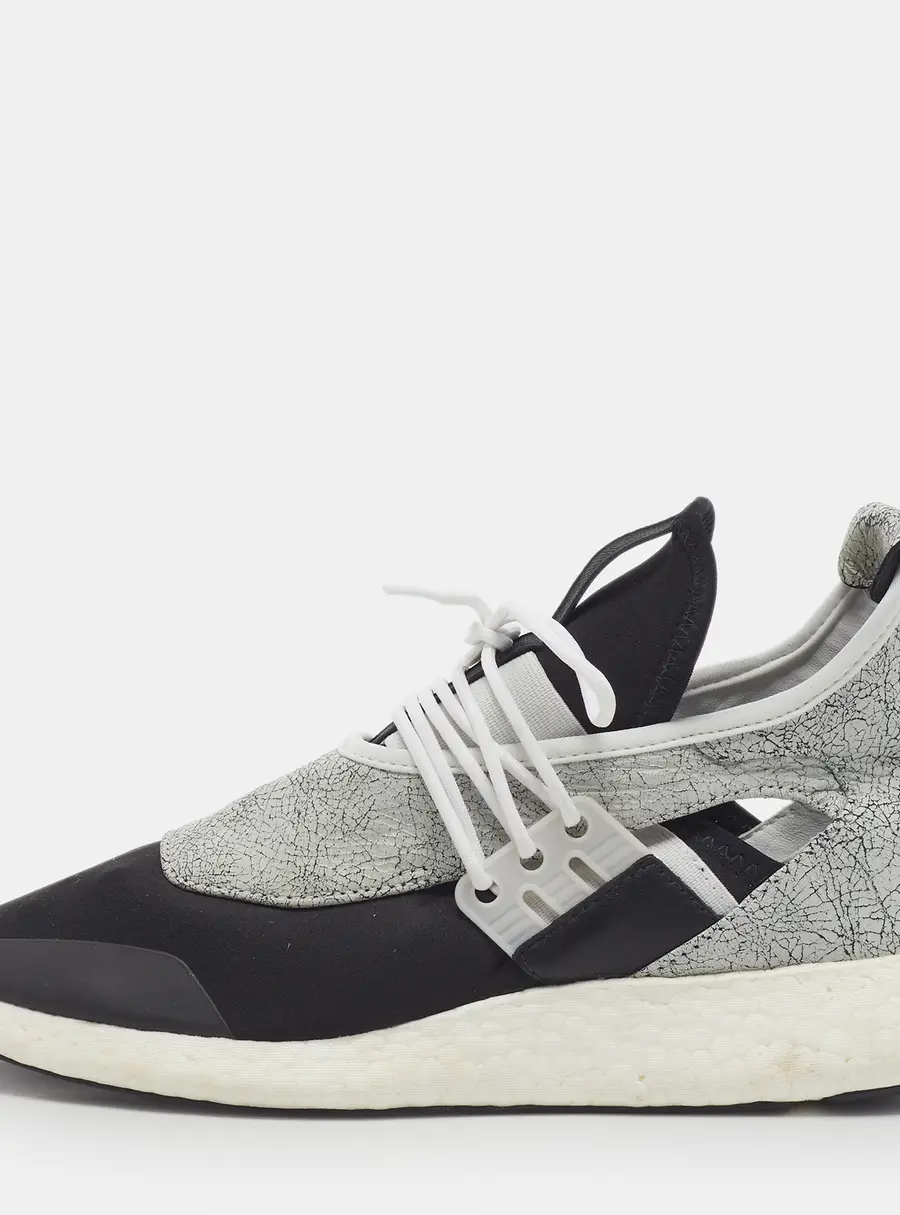 Y-3 Elle Run Size 39.5 Black Fabric and Crack Leather Lace Up Sneakers