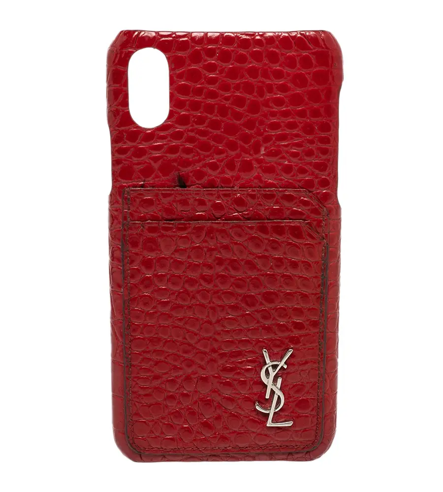 Saint Laurent Paris Red Croc Embossed Leather iPhone XS Max Case