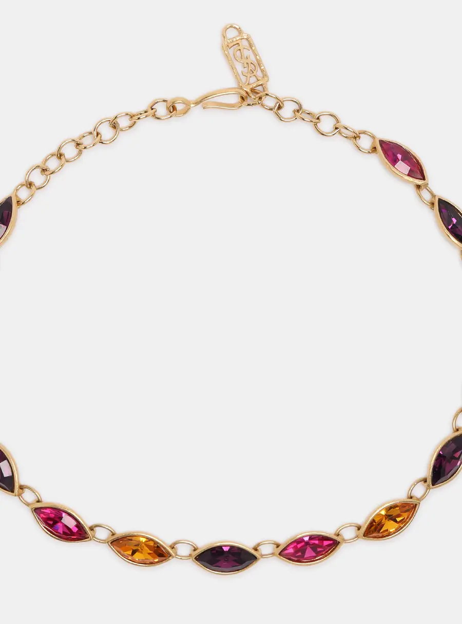 Yves Saint Laurent Gold Tone Multicolor Gemstone Choker Necklace
