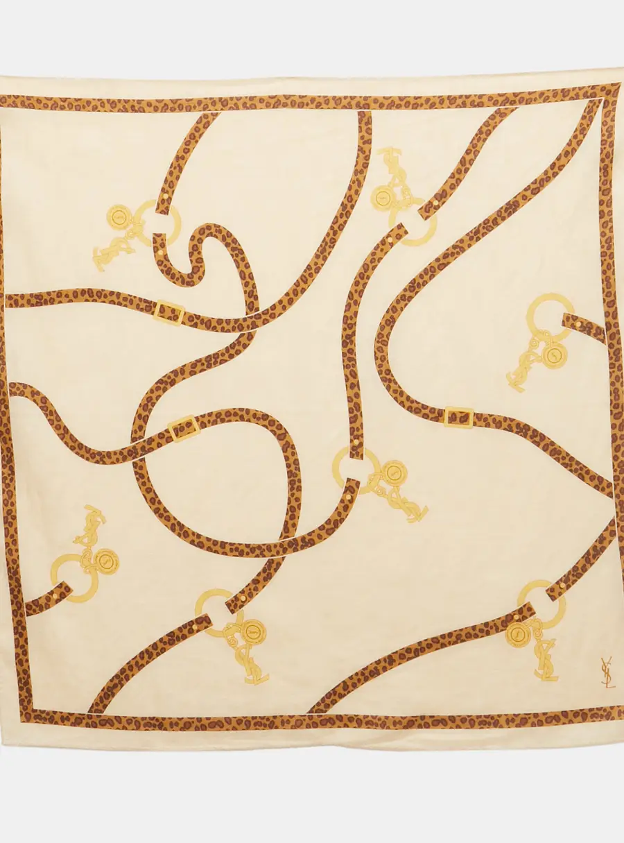 Yves Saint Laurent Vintage Beige Printed Cotton Handkerchief