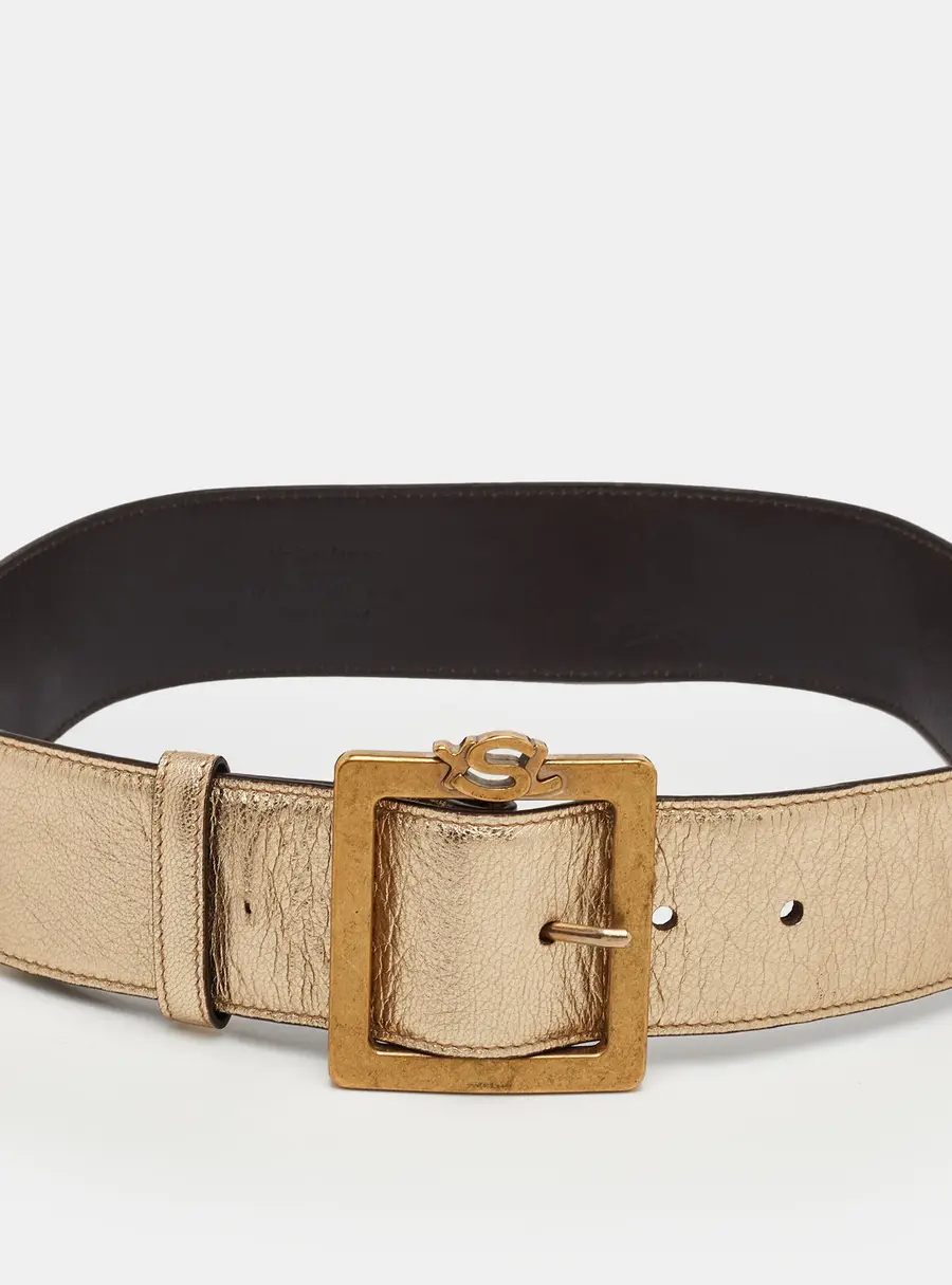 Yves Saint Laurent 70 CM Waist Belt Metallic Gold Leather