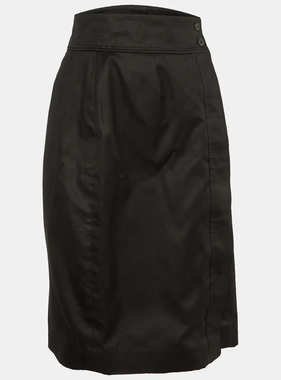Yves Saint Laurent Vintage Black Cotton Button Front Skirt M