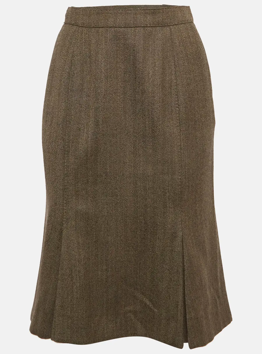Yves Saint Laurent Brown Herringbone Tweed Mini Skirt S