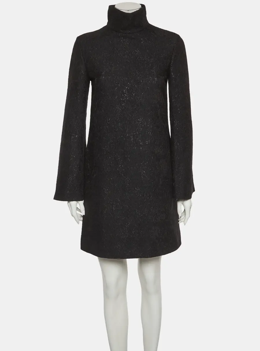 Yves Saint Laurent Black Tweed Mock Neck Mini Dress M