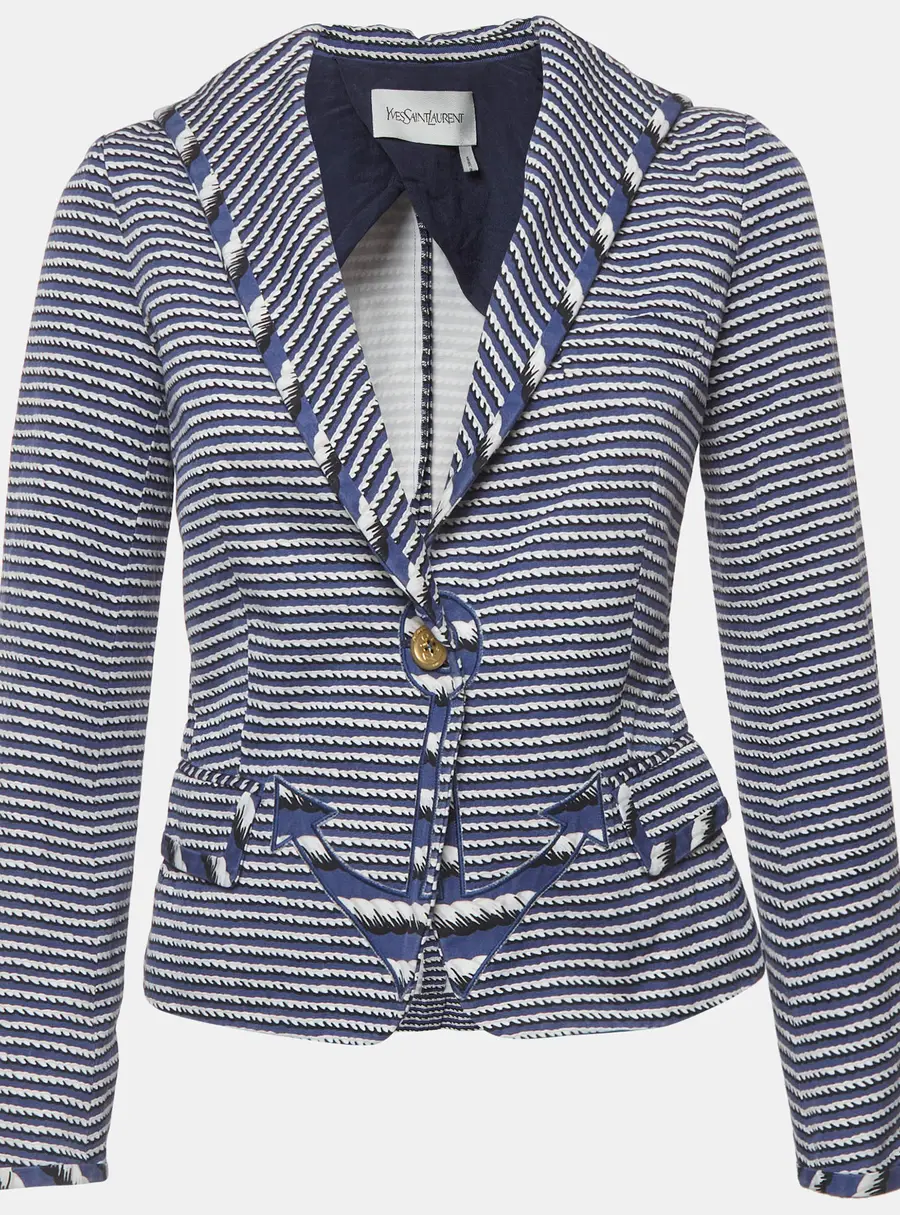 Yves Saint Laurent Blue/White Striped Cotton Braid Effect Trim Jacket S