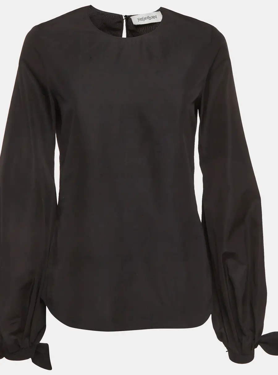 Yves Saint Laurent Black Dupion Cotton Blouse M