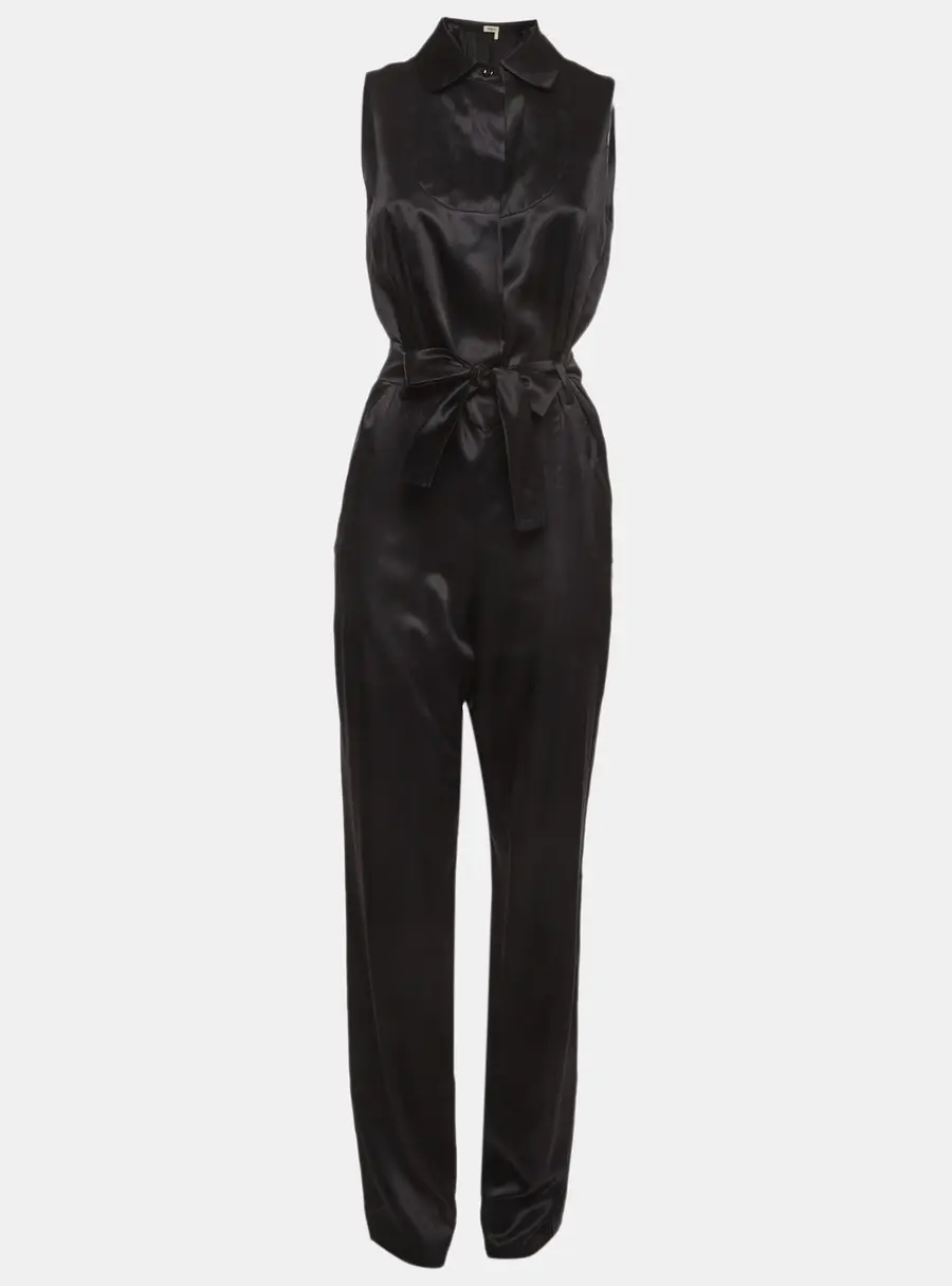 Edition 24 Yves Saint Laurent Black Satin Belted Sleeveless Jumpsuit S