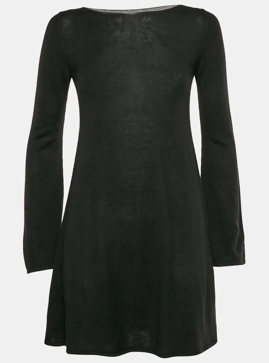 Yves Saint Laurent Black Stretch Knit Flared Dress S