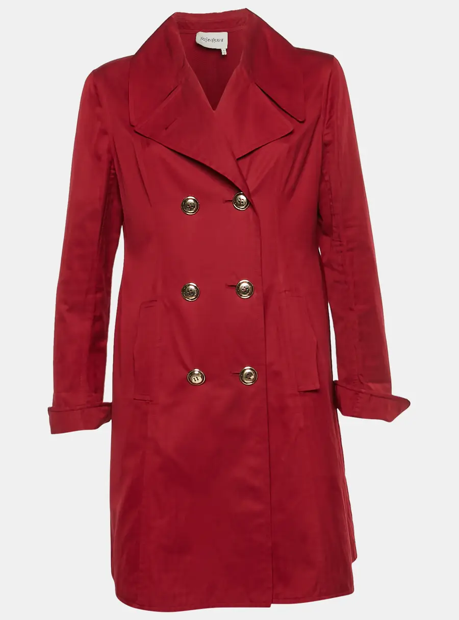 Yves saint Laurent Red Gabardine Double Breasted Trench Coat L