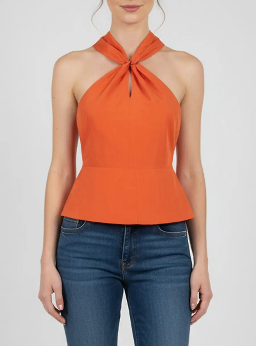 Yves Saint Laurent Orange Cotton Backless Halter Neck Top S