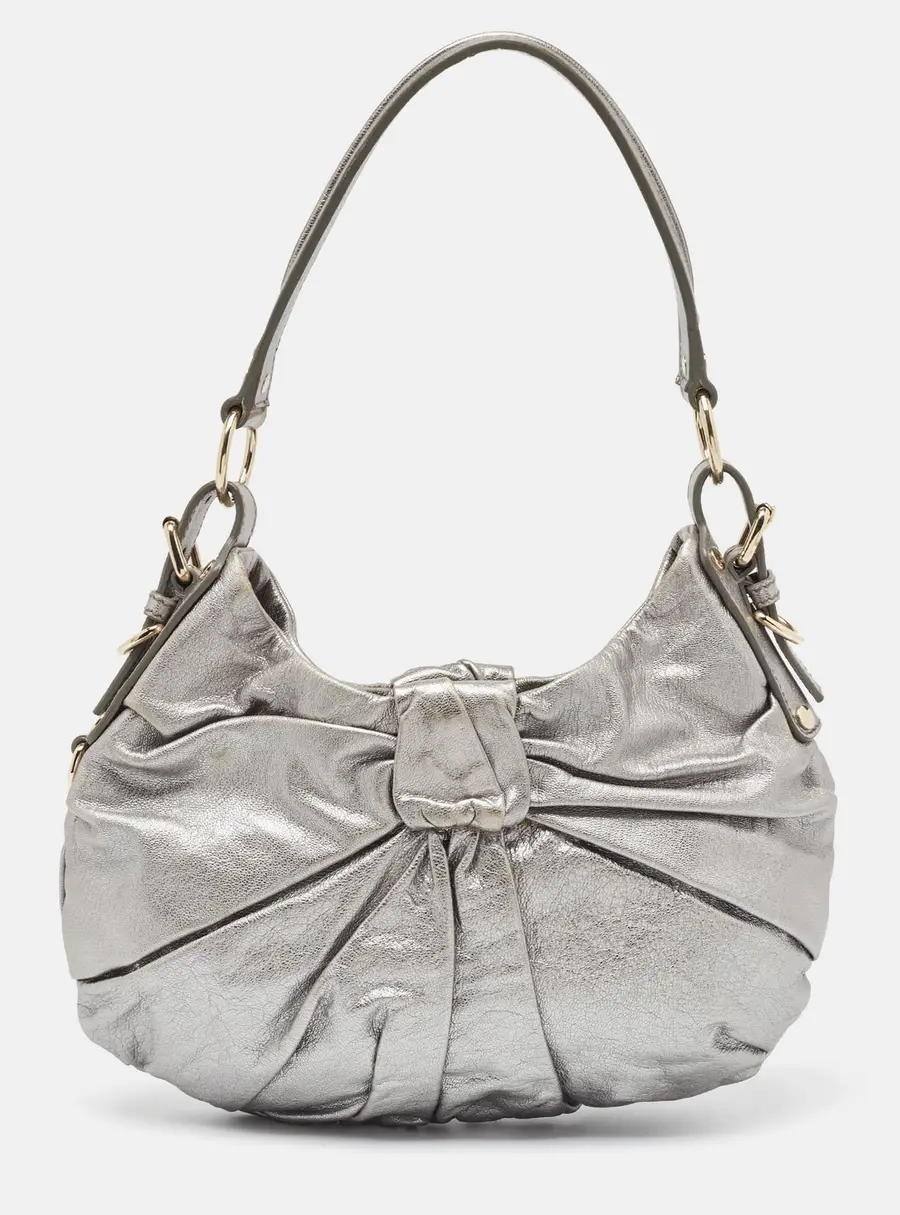 Yves Saint Laurent Metallic Leather Pleated Bow Hobo