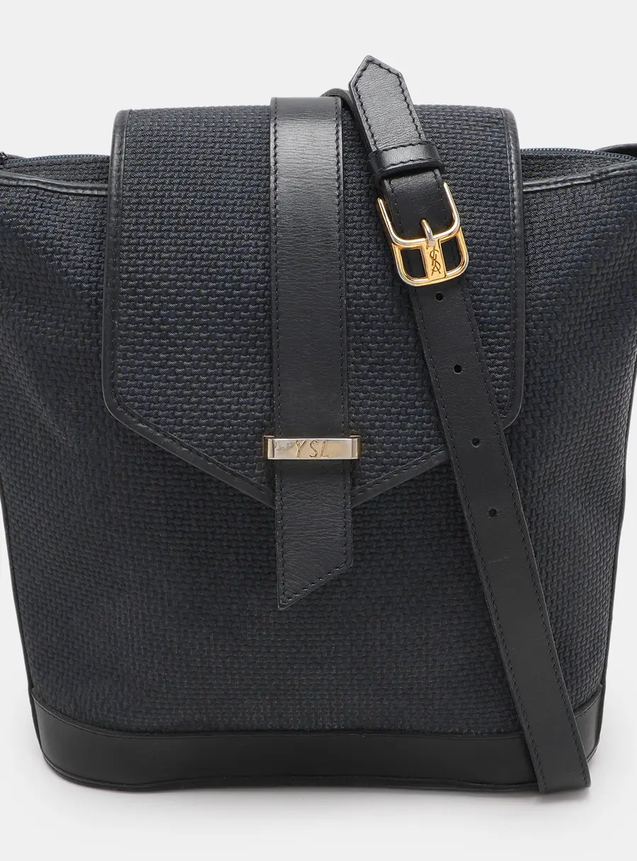 Yves Saint Laurent Blue Leather and PVC Vintage Bucket Bag