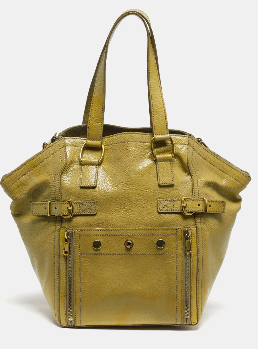 Yves Saint Laurent Downtown Small Cream Patent Leather Tote