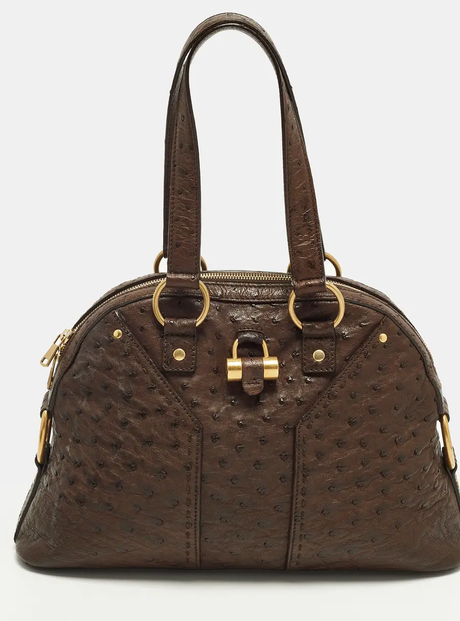 Yves Saint Laurent Muse Dark Brown Ostrich Bag