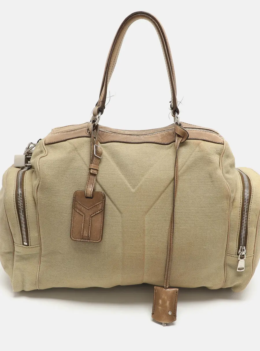 Yves Saint Laurent Vanity Khaki/Light Green Canvas and Leather Bowler Bag