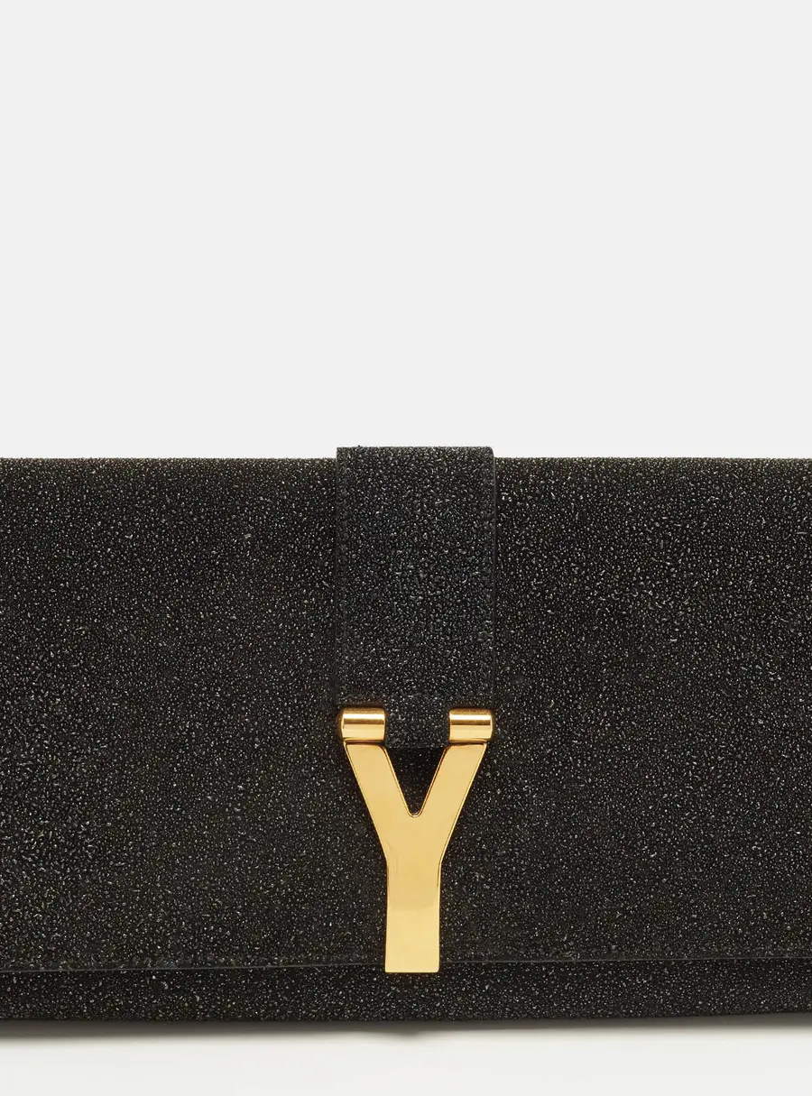 Yves Saint Laurent Chyc Large Black Textured Suede Clutch