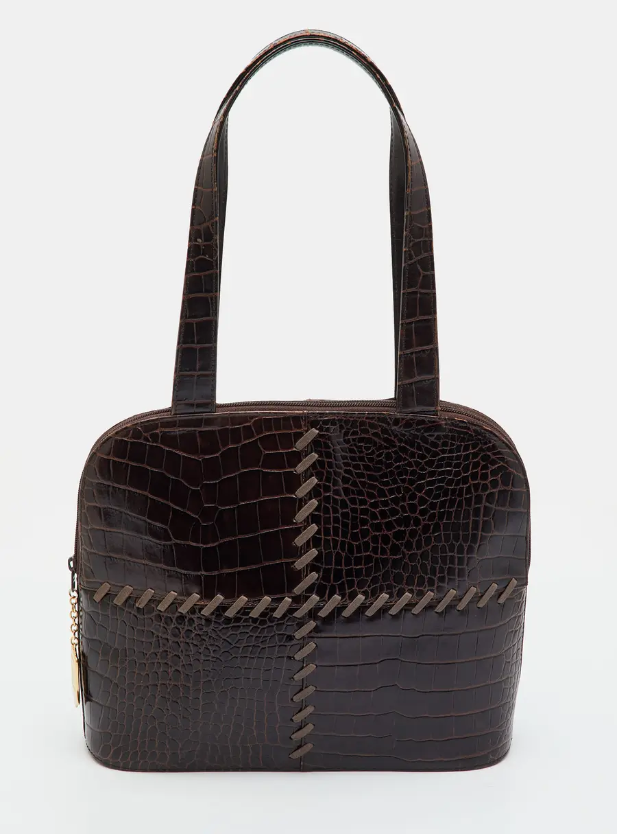 Yves Saint Laurent Vintage Dark Brown Croc Embossed Leather Satchel
