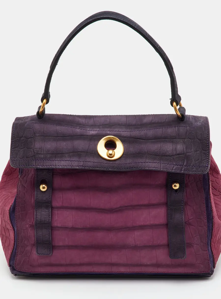 Yves Saint Laurent Muse Two Large Multicolor Croc Embossed Leather Top Handle Bag