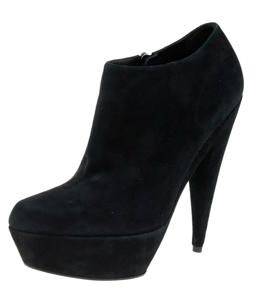 Yves Saint Laurent Black Suede Platform Ankle Boots Size 40