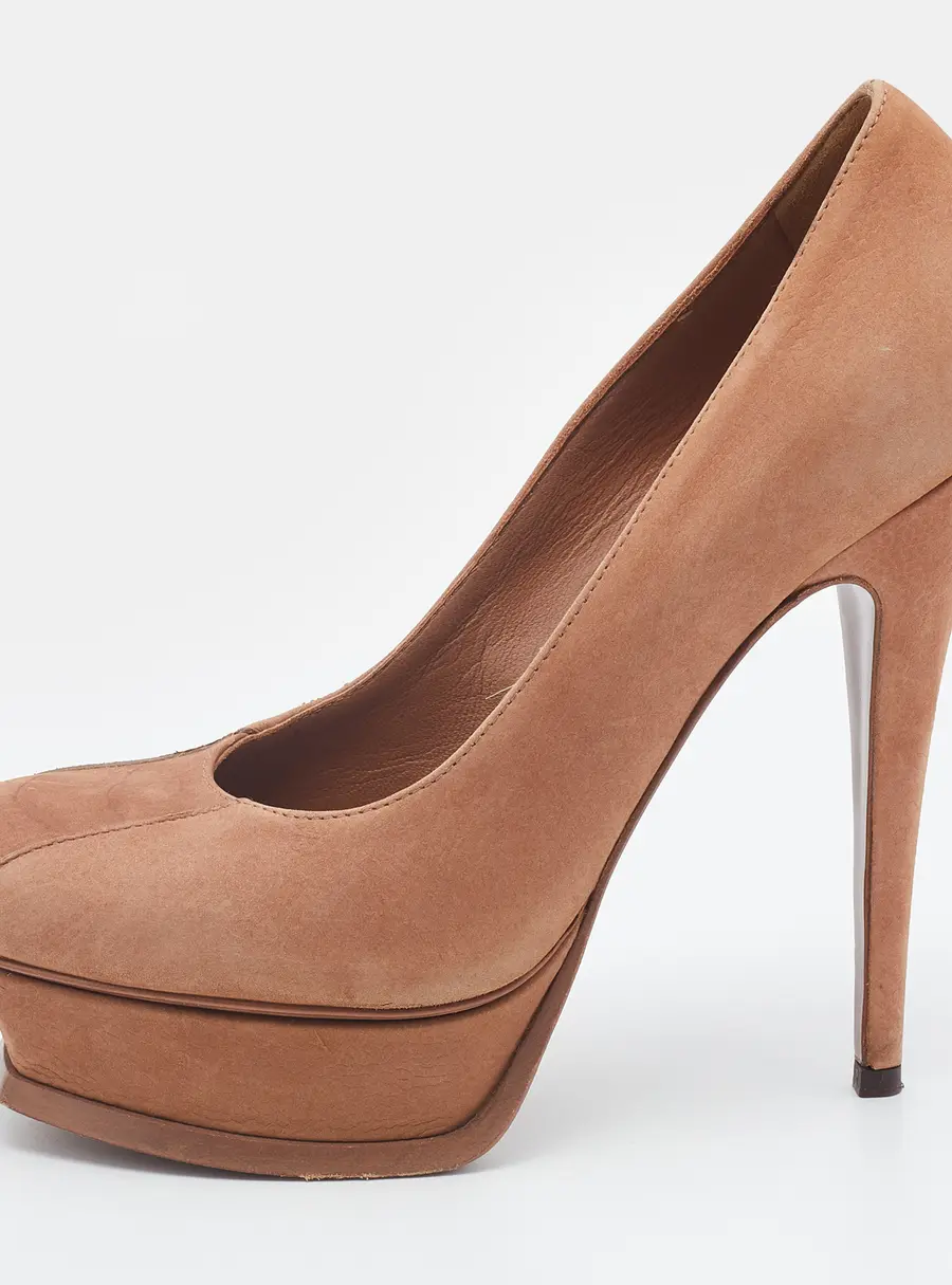 Yves Saint Laurent Brown Nubuck Leather Tribtoo Platform Pumps Size 38