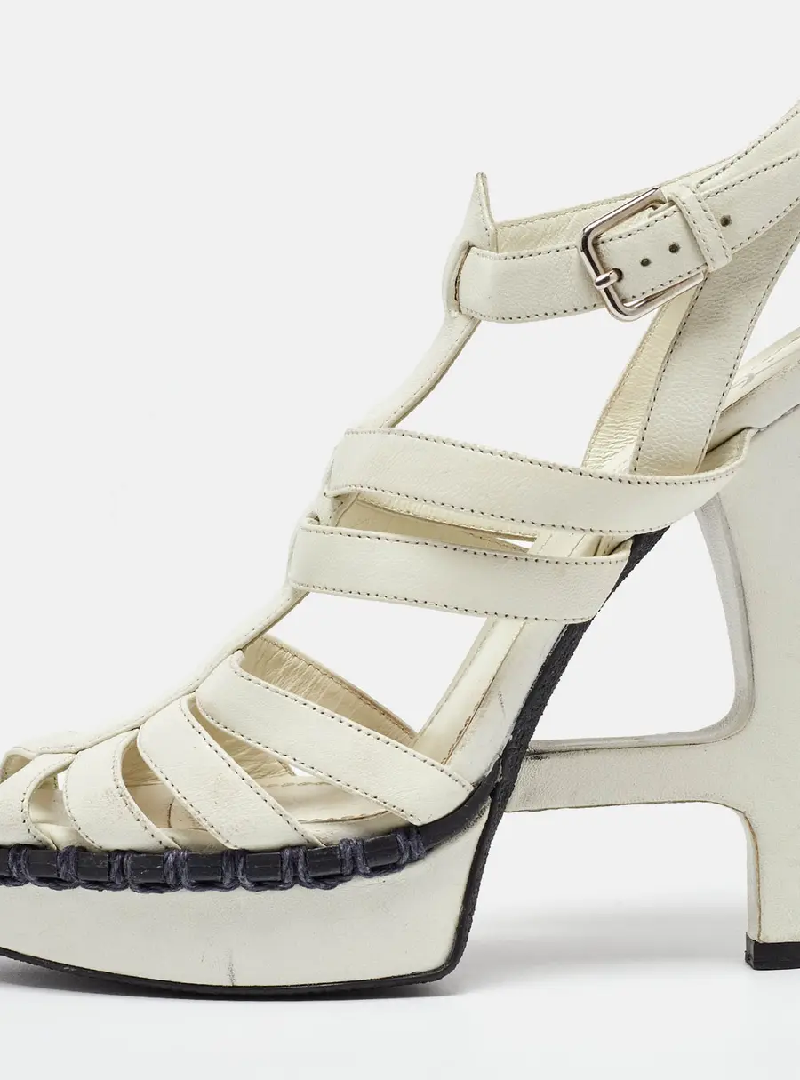 Yves Saint Laurent White Leather Strappy Platform Ankle Strap Sandals Size 37