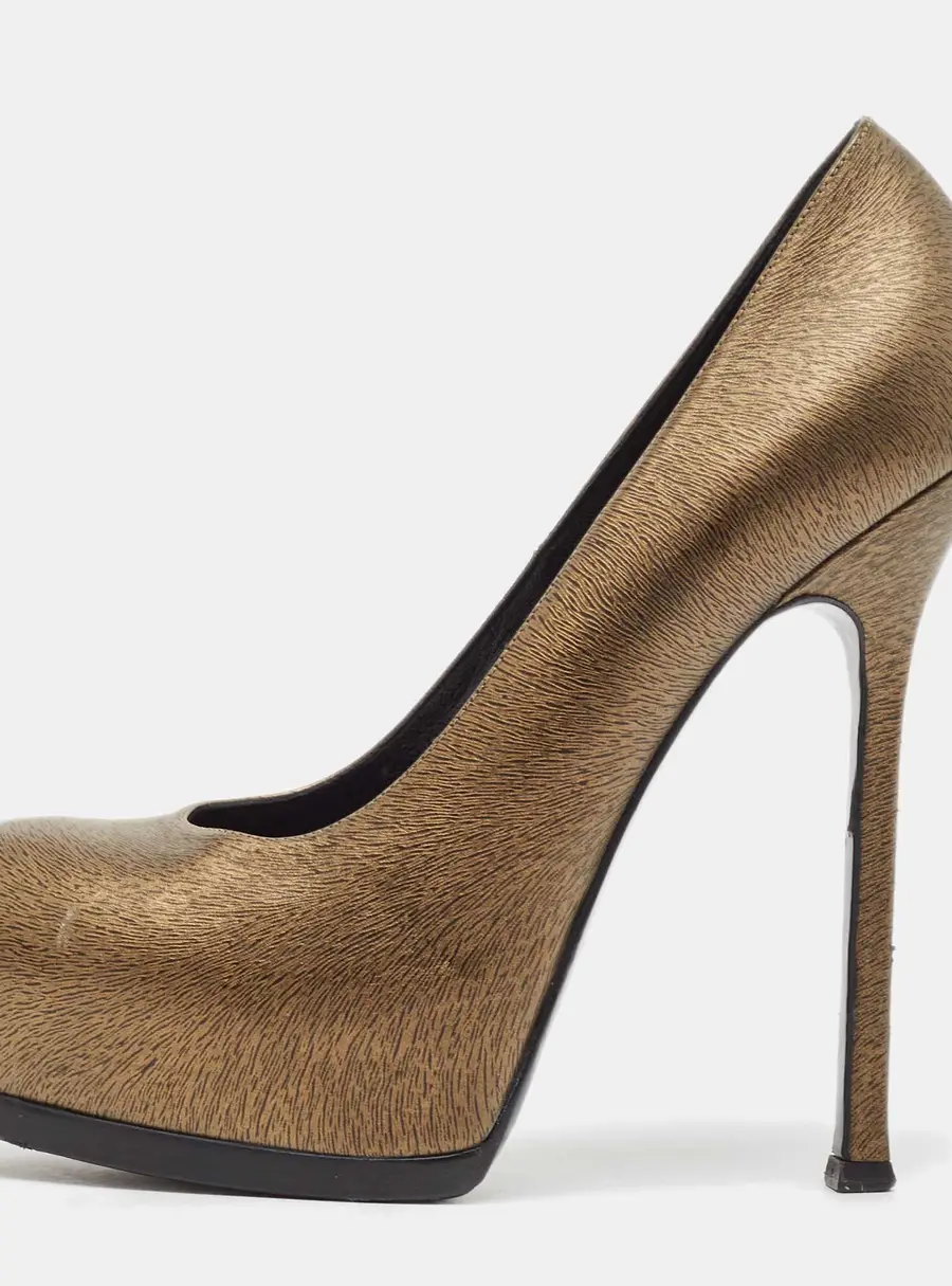 Yves Saint Laurent Gold/Black Textured Leather Tribtoo Pumps Size 38