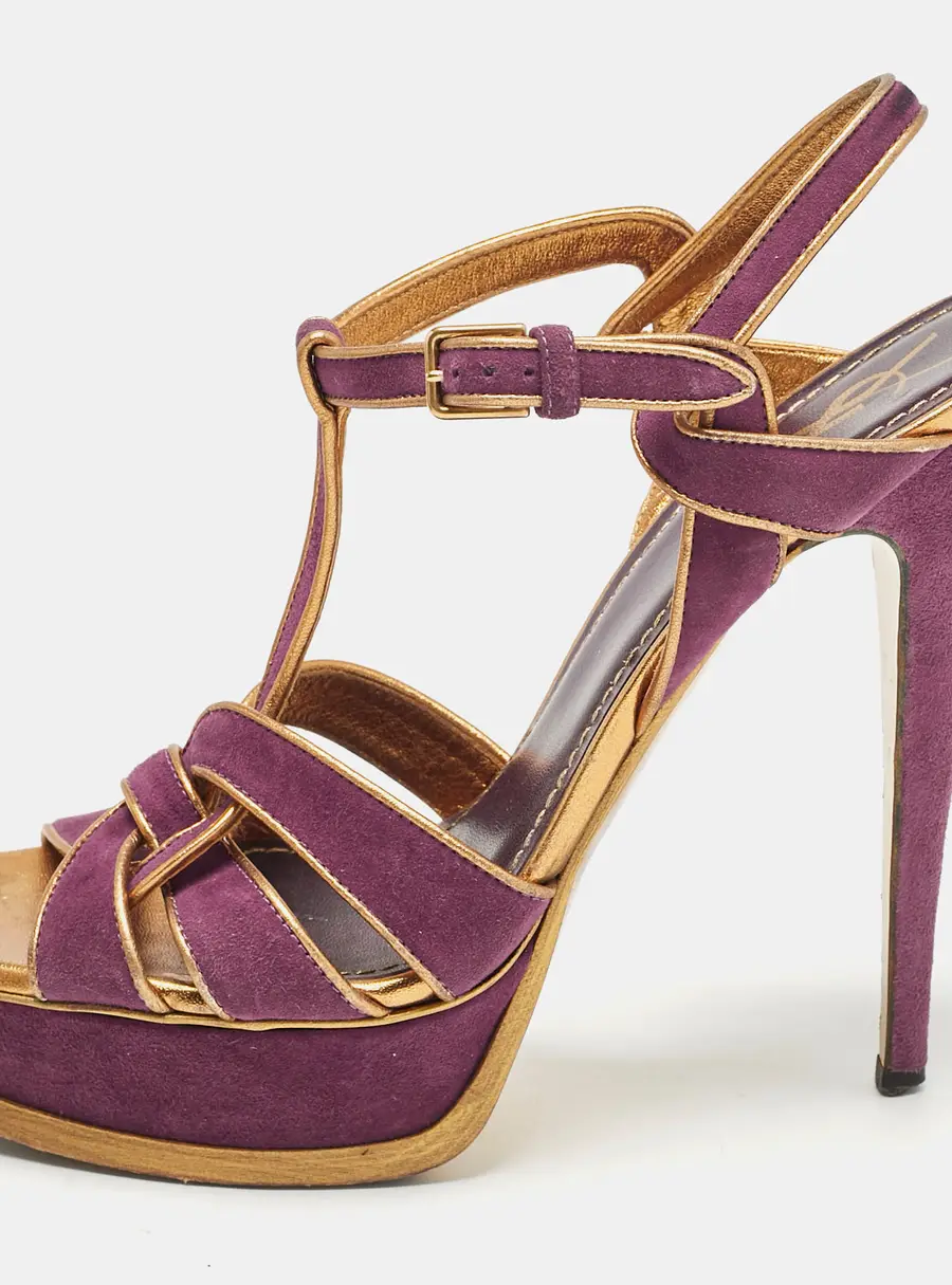 Yves Saint Laurent Purple/Gold Suede Tribute Platform Sandals Size 40