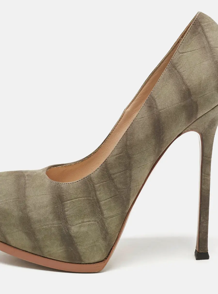 Yves Saint Laurent Sage Green Leather Tribtoo Platform Pumps Size 40