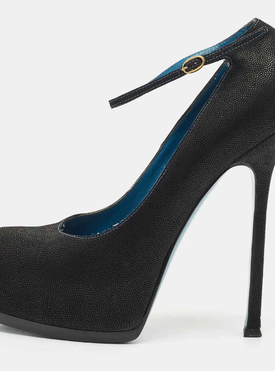 Yves Saint Laurent Black Nubuck Leather Platform Pumps Size 40