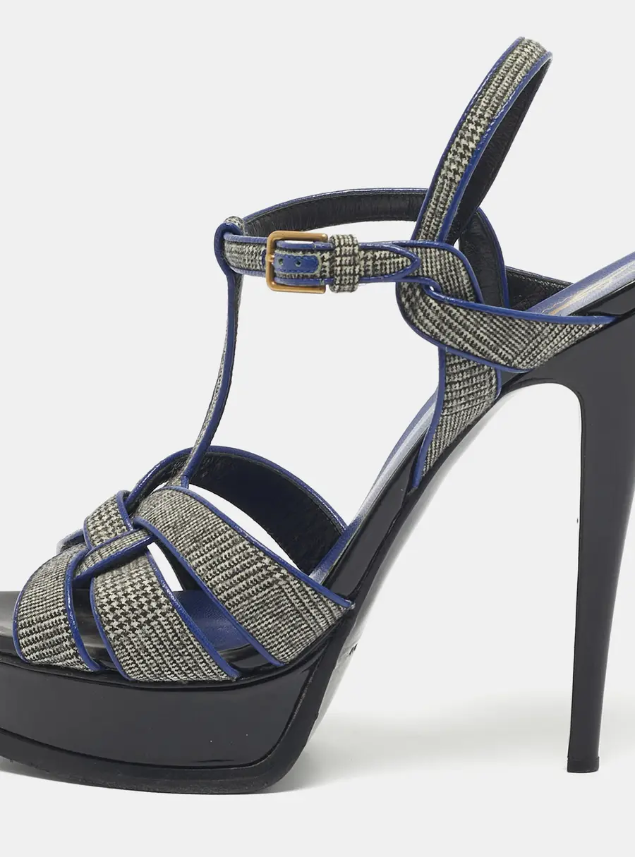 Yves Saint Laurent Tribute Size 40 Blue Canvas and Leather Platform Sandals