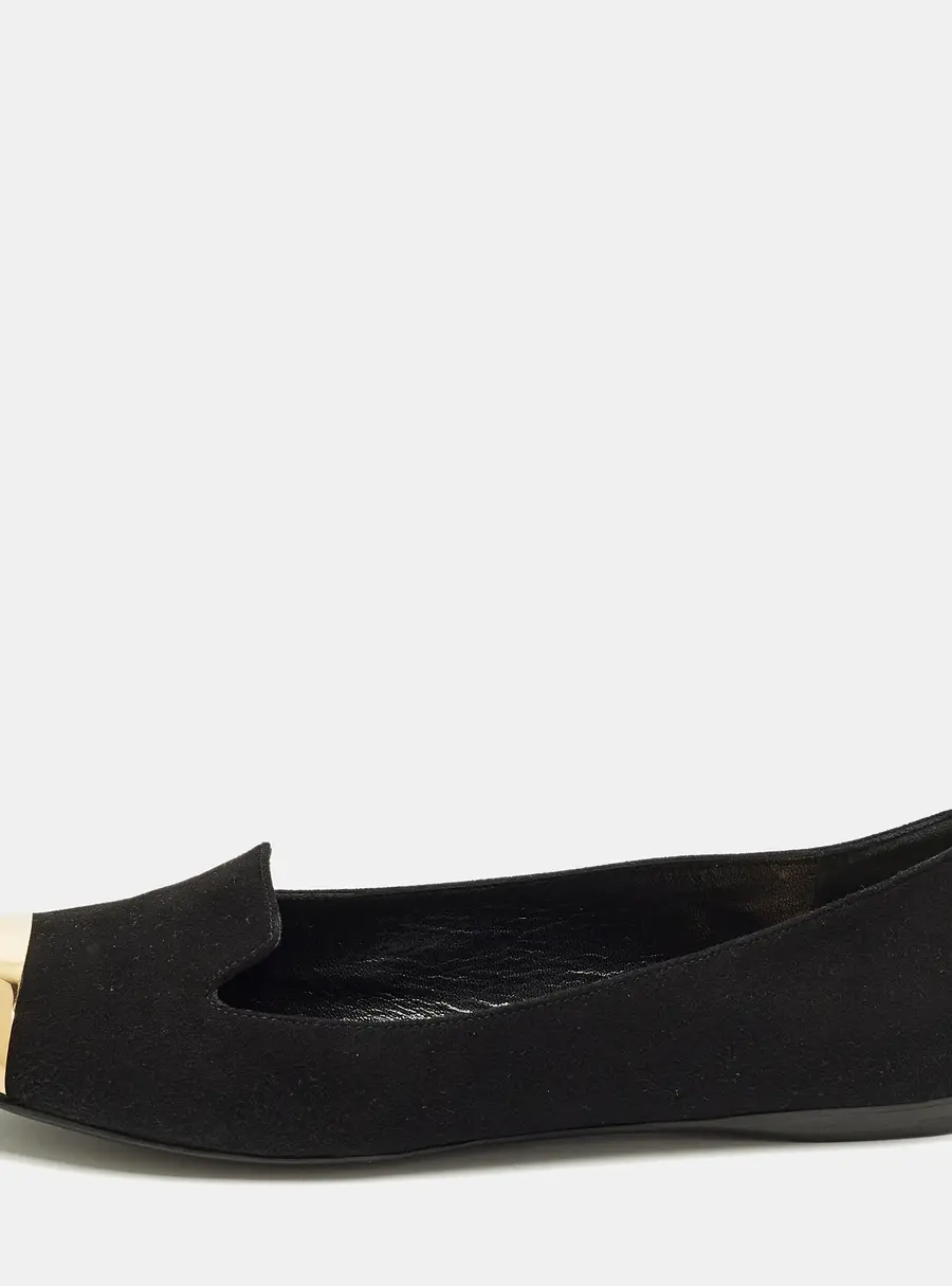 Yves Saint Laurent Size 38 Black/Gold Metal and Suede Cap toe Ballet Flats