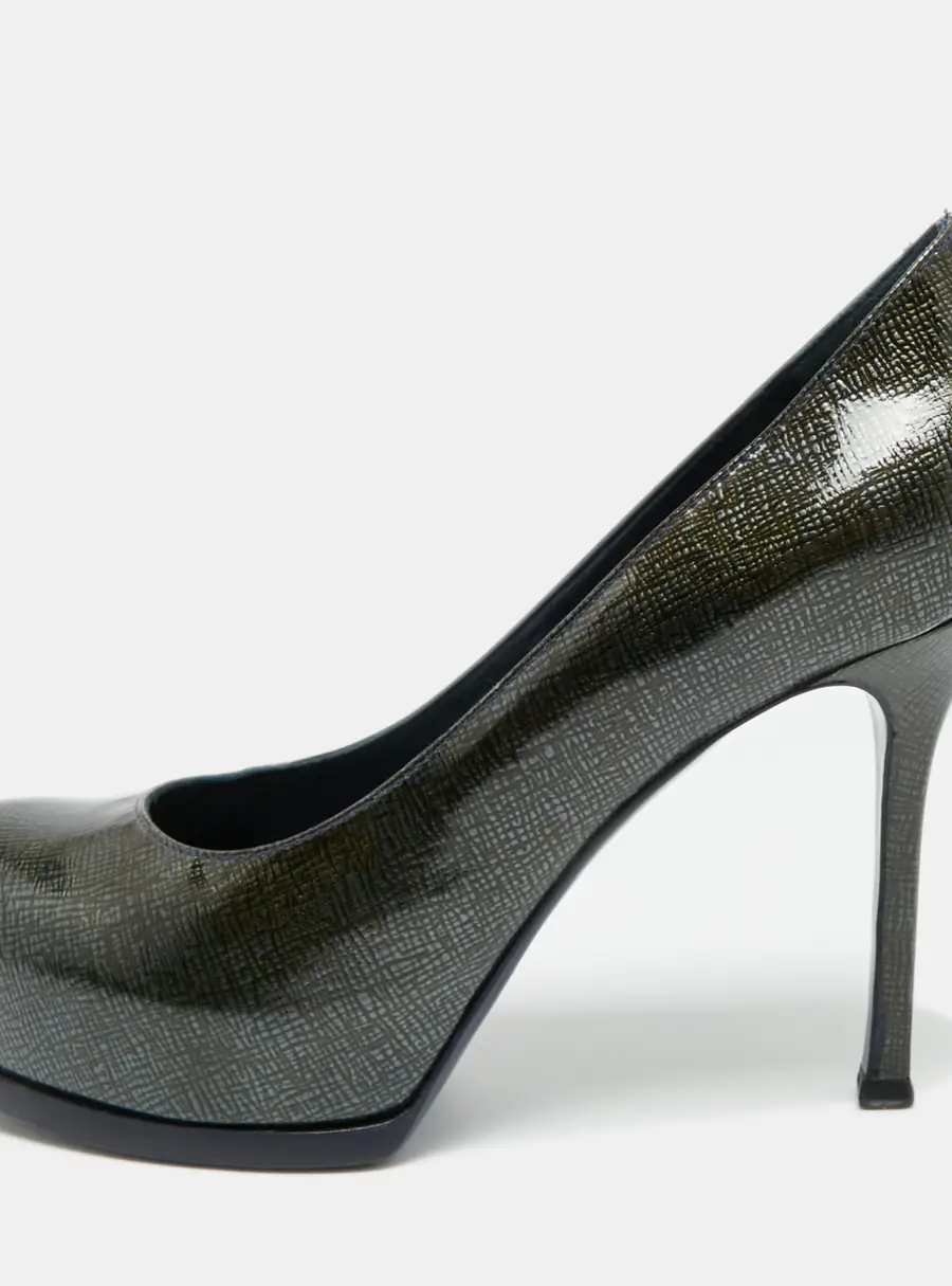 Yves Saint Laurent Tribtoo Size 37 Dark Green Patent Leather Platform Pumps