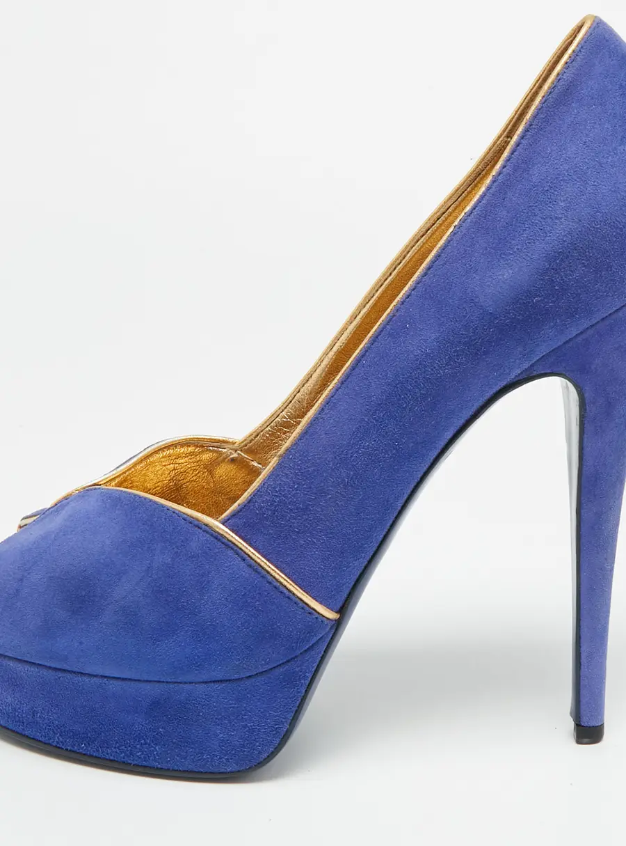 Yves Saint Laurent Size 40 Blue/Gold Suede Platform Pumps