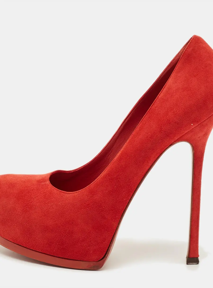 Yves Saint Laurent Tribtoo Size 40 Red Suede Platform Pumps