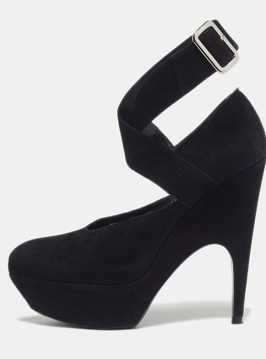 Yves Saint Laurent Size 37 Black Suede Platform Pumps