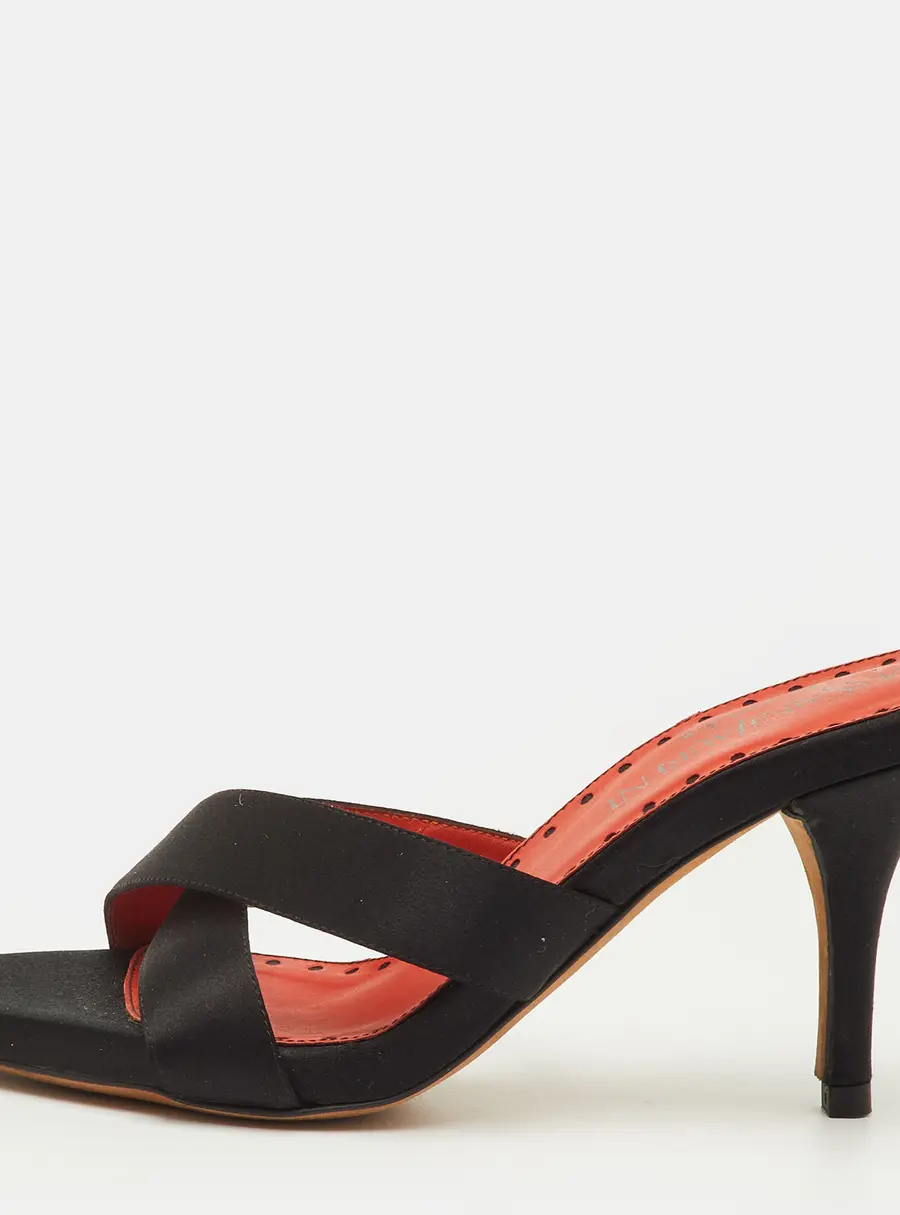 Yves Saint Laurent Size 37 Black Satin Criss Cross Slide Sandals