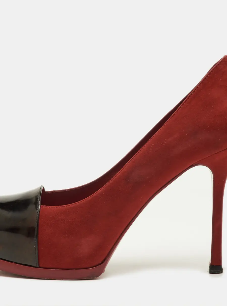 Yves Saint Laurent Tribtoo Size 36 Red/Black Suede and Leather Platform Pumps