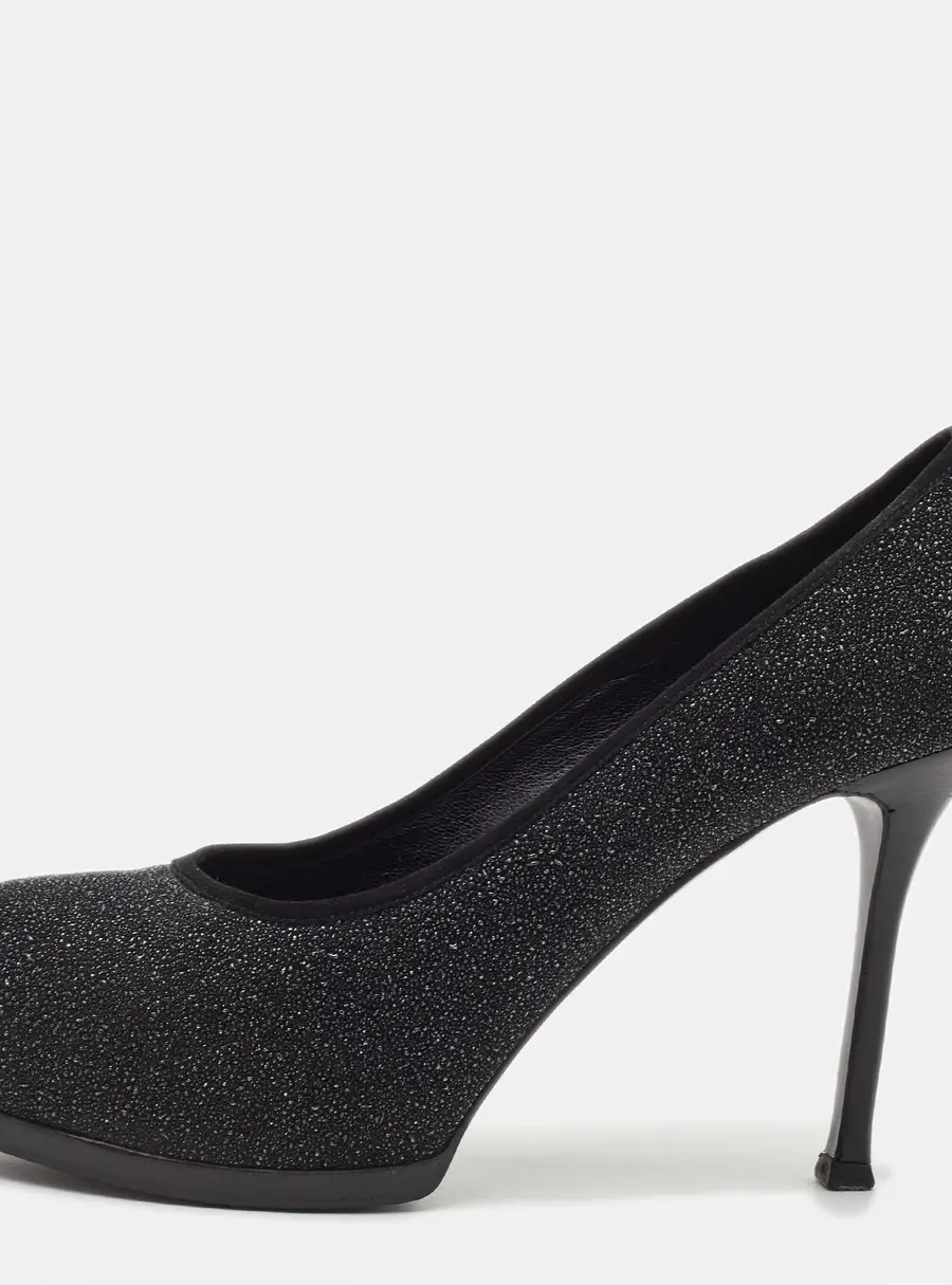 Yves Saint Laurent Tribtoo Size 38.5 Black Metallic Embossed Suede Platform Pumps