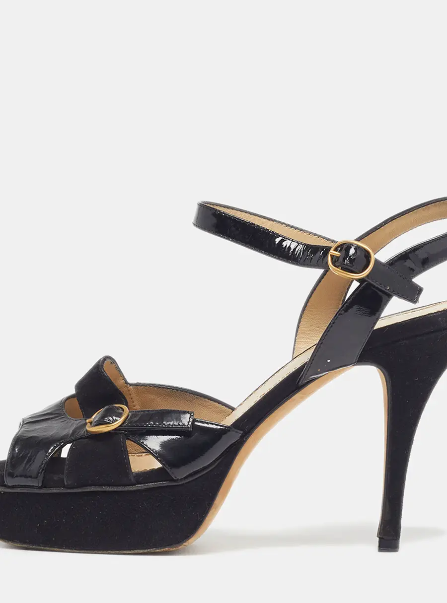 Yves Saint Laurent Size 38 Black Patent Leather Ankle Strap Sandals