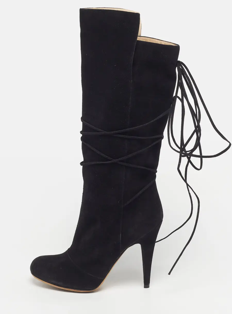 Yves Saint Laurent Size 38.5 Black Suede Mid Calf Boots