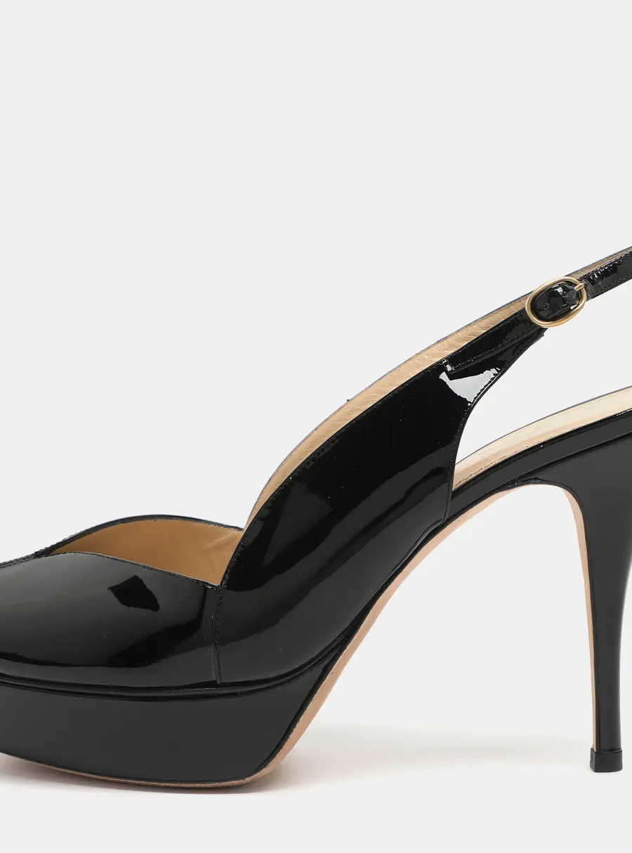 Yves Saint Laurent Size 40 Black Patent Leather Slingback Platform Sandals