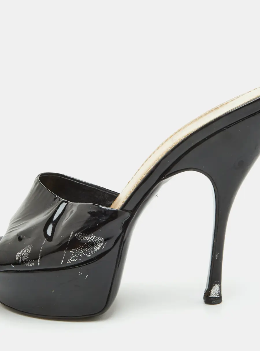Yves Saint Laurent Size 36 Black Patent Leather Platform Sandals