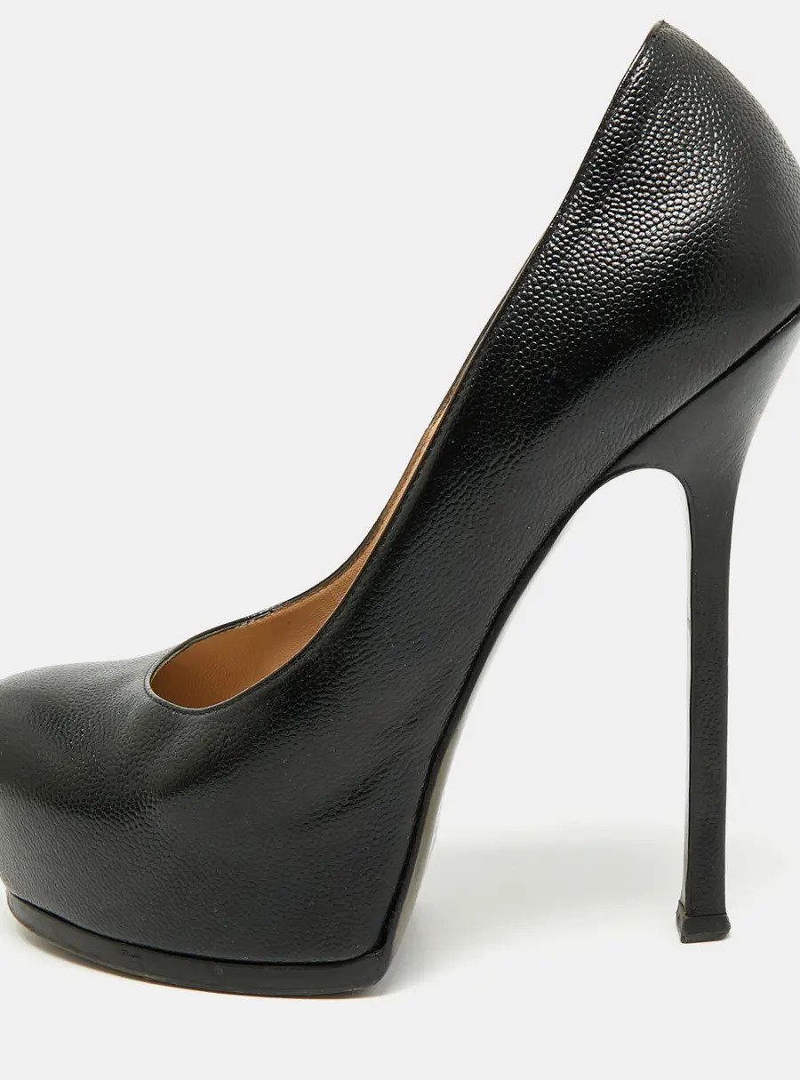 Yves Saint Laurent Tribtoo Size 37.5 Black Leather Platform Pumps