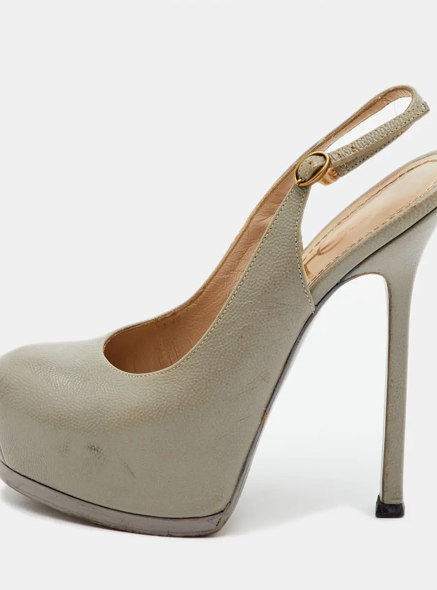 Yves Saint Laurent Tribtoo Size 36 Grey Leather Slingback Platform Pumps