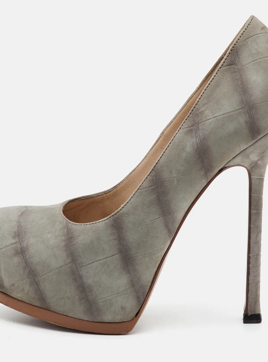 Yves Saint Laurent Tribtoo Size 36 Grey Nubuck Leather Platform Pumps