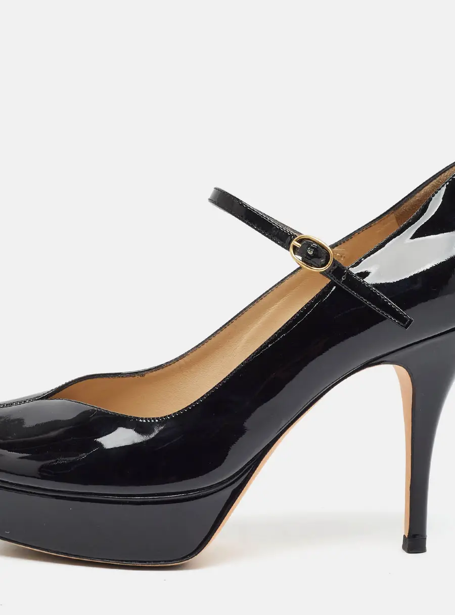 Yves Saint Laurent Size 38 Black Patent Leather Platform Mary Jane Pumps