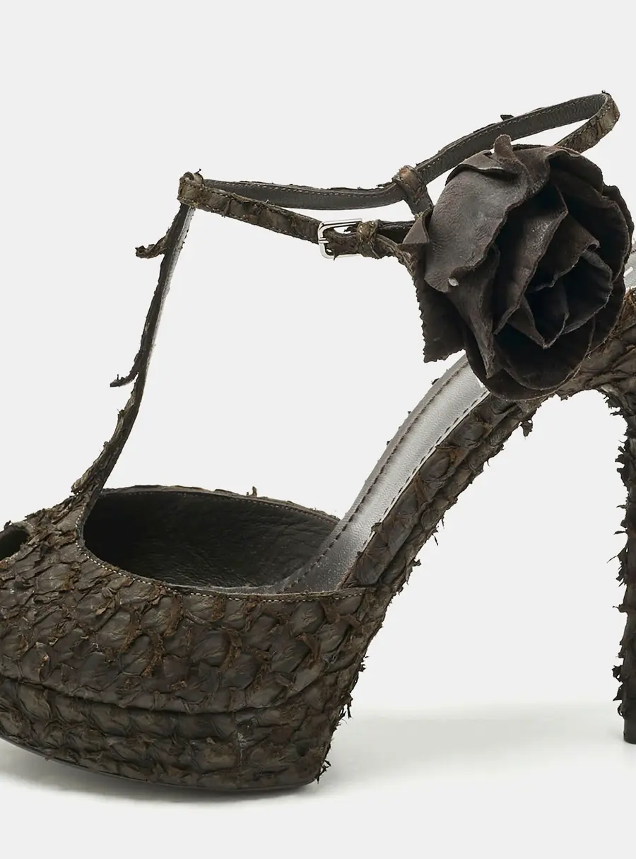 Yves Saint Laurent  Dark Brown Python Platform Sandals Size 39.5