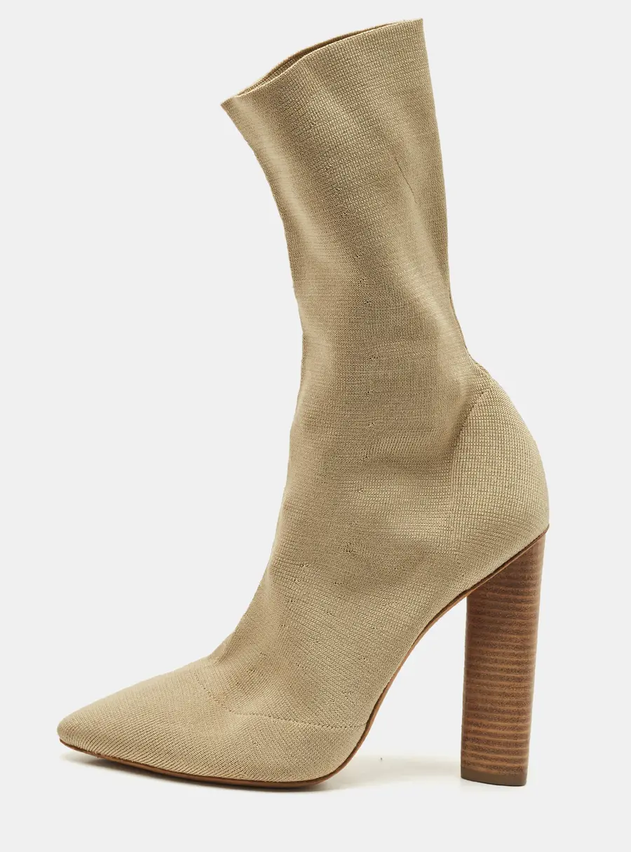Yeezy Season 2 Beige Knit Fabric Sock Ankle Length Boots Size 40